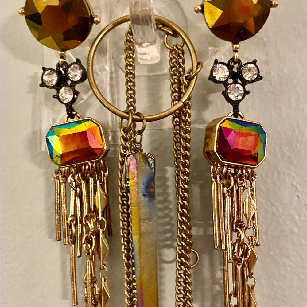 Rainbow crystal quartz necklace & rainbow earrings